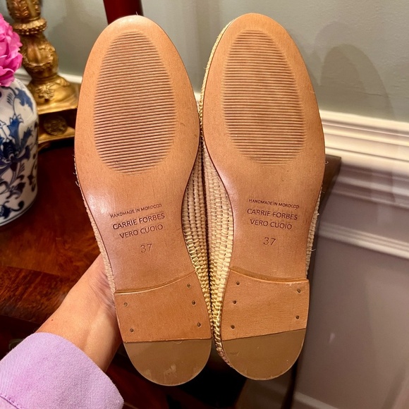 NWOB Carrie Forbes Atlas Raffia Rattan Straw Loafers Beige Natural Size 37 or‎ 7 - Picture 6 of 8